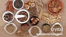  Presentation with herbal medicine - Colorful presentation theme enhanced with chinese herbal medicine selection backdrop and a coral colored foreground
