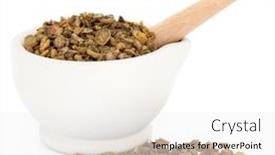  Presentation with chinese medicine - Amazing PPT theme having chinese herbal medicine with corydalis tuber in a stone mortar with pestle over white background backdrop and a white colored foreground