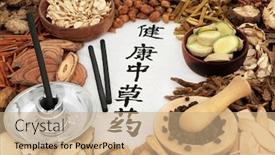  Presentation with chinese medicine - Amazing PPT theme having chinese-herbal-medicine-with-herb backdrop and a coral colored foreground