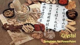  Presentation with maintain - Slides enhanced with chinese herbal medicine with herb background and a tawny brown colored foreground