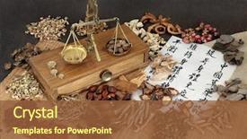  Presentation with maintain - Amazing slide deck having chinese herbal medicine with herbs backdrop and a tawny brown colored foreground