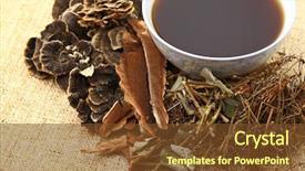  Presentation with chinese medicine - PPT theme enhanced with chinese herbal medicine with ingredient background and a tawny brown colored foreground