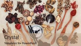  Presentation with traditional chinese medicine - Colorful presentation enhanced with chinese herbal medicine with traditional backdrop and a coral colored foreground