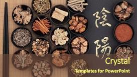  Presentation with translation - Colorful PPT theme enhanced with chinese herbal medicine with yin backdrop and a tawny brown colored foreground