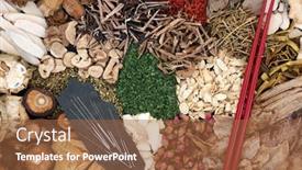  Presentation with chinese medicine acupuncture - Beautiful PPT theme featuring chinese-herbs-and-acupuncture-needles backdrop and a red colored foreground