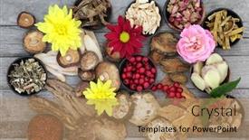  Presentation with traditional chinese medicine - Theme with chinese-herbs-and-flowers background and a coral colored foreground