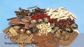  Presentation with herbs blue - PPT theme with chinese-herbs-and-spice-selection background and a coral colored foreground