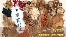  Presentation with calligraphy - Slide set featuring chinese-herbs-used-in-herbal background and a tawny brown colored foreground