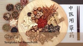  Presentation with traditional chinese medicine - Presentation design consisting of chinese-herbs-with-calligraphy-script background and a coral colored foreground