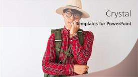  Presentation with canteen - Slide set consisting of chinese hiker man wearing backpack canteen glasses hat over isolated white background looking stressed and nervous with hands on mouth biting nails anxiety problem background and a lemonade colored foreground