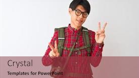  Presentation with canteen - Theme with chinese-hiker-man-wearing-backpack background and a red colored foreground