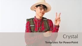  Presentation with canteen - Cool new theme with chinese-hiker-man-wearing-backpack backdrop and a light gray colored foreground