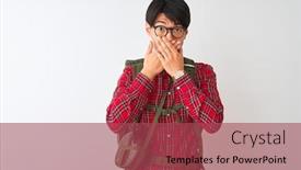  Presentation with canteen - Cool new PPT layouts with chinese-hiker-man-wearing-backpack backdrop and a red colored foreground