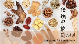 Presentation with holistic - Presentation theme having chinese-holistic-herbal-medicine background and a coral colored foreground