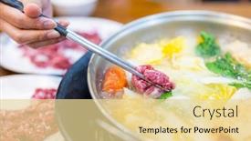  Presentation with beef - Presentation theme with chinese-hot-pot-with-vegetable background and a blonde colored foreground