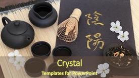  Presentation with bamboo cups - PPT theme having chinese jasmine tea with yin background and a tawny brown colored foreground