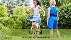  Presentation with rope jumping or bungee jumping - Slide deck enhanced with chinese jump rope in garden background and a gold colored foreground