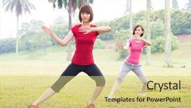  Presentation with tai chi - Presentation design featuring chinese kungfu - asian girls practicing tai chi background and a yellow colored foreground