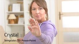  Presentation with tai chi - Theme with business concept - young woman with an empty tablet screen isolated on white background free copyspace background and a light gray colored foreground