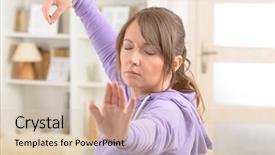  Presentation with tai chi - Slides having chinese kungfu - beautiful woman doing qi gong background and a lemonade colored foreground