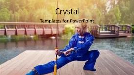  Presentation with blade - Amazing presentation theme having chinese kungfu - female wushu fighter with blade backdrop and a  colored foreground