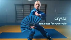  Presentation with martial arts - Beautiful slide set featuring chinese kungfu - female wushu master with fan backdrop and a ocean colored foreground