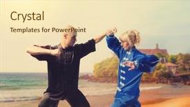  Presentation with fighters - Audience pleasing presentation design consisting of chinese kungfu - male and female wushu fighters backdrop and a cream colored foreground