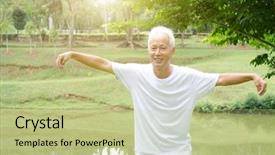  Presentation with senior asian - Amazing PPT theme having chinese kungfu - portrait of healthy white hair backdrop and a mint green colored foreground