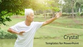  Presentation with senior asian - Amazing slide deck having chinese kungfu - portrait of healthy white hair backdrop and a mint green colored foreground