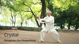  Presentation with chinese chinese - Beautiful PPT theme featuring chinese kungfu - taichi backdrop and a coral colored foreground
