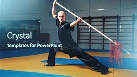  Presentation with philippine martial arts - Presentation design with chinese kungfu - wushu master training with spear background and a  colored foreground