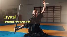  Presentation with martial arts - Amazing slides having chinese kungfu - wushu master training with sword backdrop and a tawny brown colored foreground