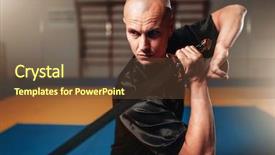  Presentation with martial arts - PPT layouts consisting of chinese kungfu - wushu master with blade background and a tawny brown colored foreground