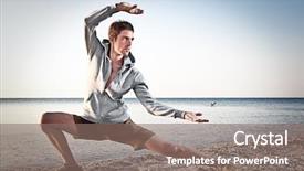  Presentation with movements - Amazing presentation theme having chinese kungfu - young attractive man making thai-chi backdrop and a gray colored foreground