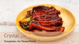  Presentation with chinese chinese - Slide set featuring chinese-lacquered-pork-slices background and a coral colored foreground