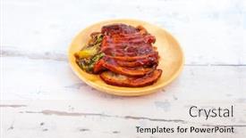  Presentation with chinese chinese - Slide deck having chinese-lacquered-pork-slices background and a lemonade colored foreground