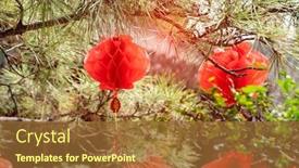  Presentation with calligraphy - Colorful theme enhanced with chinese-lantern-decorations-hanging backdrop and a tawny brown colored foreground