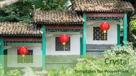  Presentation with lantern chinese - Beautiful PPT theme featuring china history - chinese lantern decorations in vintage backdrop and a mint green colored foreground