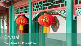  Presentation with lantern chinese - Colorful PPT theme enhanced with chinese-lantern-decorations-in-vintage backdrop and a ocean colored foreground