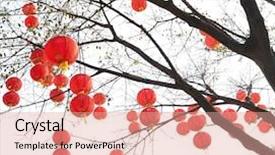  Presentation with lantern chinese - Amazing presentation design having chinese lanterns hanging on tree backdrop and a coral colored foreground