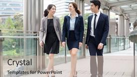  Presentation with walking - Audience pleasing PPT theme consisting of chinese leadership - business people walking at outdoor backdrop and a soft green colored foreground