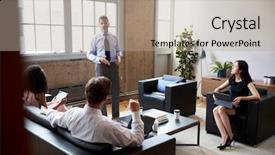  Presentation with lounge - Beautiful PPT layouts featuring chinese leadership - male manager stands backdrop and a mint green colored foreground