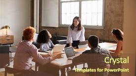  Presentation with leadership - Beautiful slide deck featuring chinese leadership - smiling woman standing to address backdrop and a  colored foreground