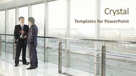 Presentation with two people talking - Cool new PPT theme with chinese leadership - two businessmen talking backdrop and a cream colored foreground