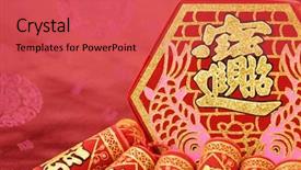  Presentation with chinese new year firecrackers - Cool new PPT theme with chinese lunar new year decoration--closeup of traditional firecrackers backdrop and a red colored foreground