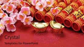  Presentation with lunar new year - Cool new PPT theme with chinese lunar new year decoration backdrop and a red colored foreground