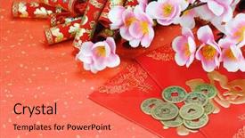  Presentation with chinese new year lunar - PPT layouts featuring chinese lunar new year ornaments background and a coral colored foreground
