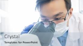  Presentation with mask - Slide set with chinese-male-scientist-in-mask background and a light blue colored foreground