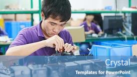  Presentation with manufacturing - Audience pleasing slides consisting of chinese-male-worker-at-manufacturing backdrop and a teal colored foreground