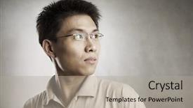  Presentation with processing - Slide deck consisting of chinese man looking away series from several expression with vignetting and color hue in post processing background and a light gray colored foreground